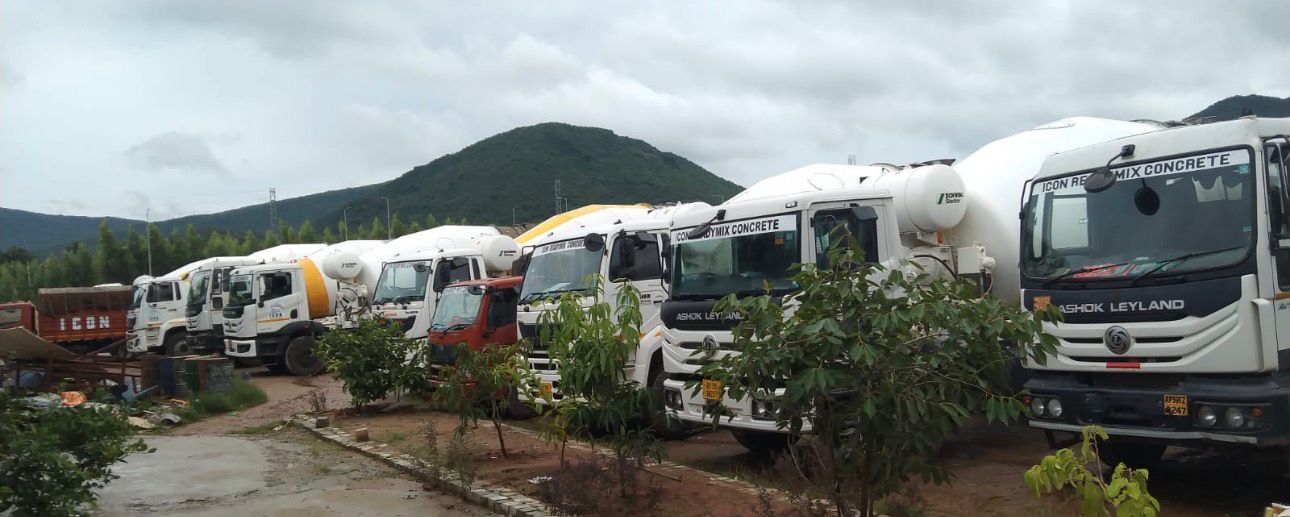 ICON Ready Mix Concrete transit-mixer fleet lined up at the Visakhapatnam plant